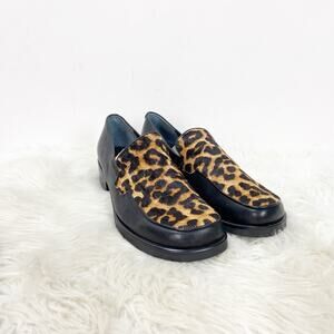 2/$30 Franco Sarto 6.5 M Womens Black Leather Cheetah Calf Hair Bocca 2 Flats